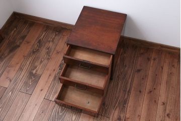 レトロ家具　和製アンティーク　古いナラ材のレトロな小引き出し