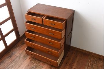 レトロ家具　昭和レトロ　シンプルな古い木製のアンティークチェスト(1)
