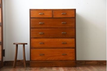 レトロ家具　昭和レトロ　シンプルな古い木製のアンティークチェスト(2)