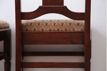 アンティーク家具　イギリスアンティーク　彫刻が美しいオーク材の大ぶりなダイニングチェア2脚セット