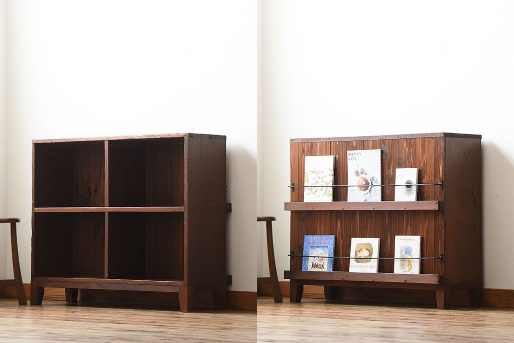 アンティーク家具　アンティーク　ブックラック付き!古い木製のマス目本棚(1)