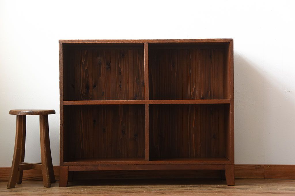 アンティーク家具　アンティーク　ブックラック付き!古い木製のマス目本棚(1)