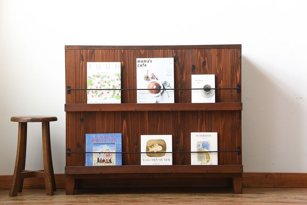 アンティーク家具　アンティーク　ブックラック付き!古い木製のマス目本棚(1)