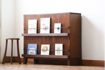 アンティーク家具　アンティーク　ブックラック付き!古い木製のマス目本棚(2)