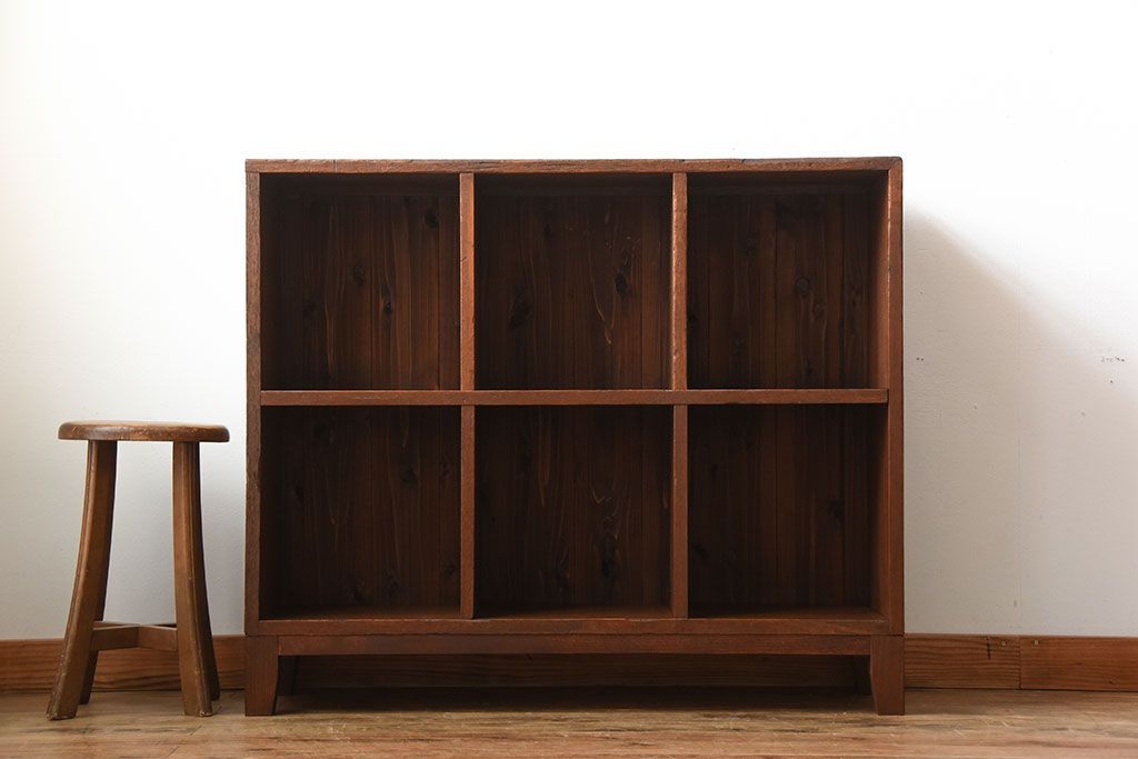 アンティーク家具　アンティーク　ブックラック付き!古い木製のマス目本棚(2)