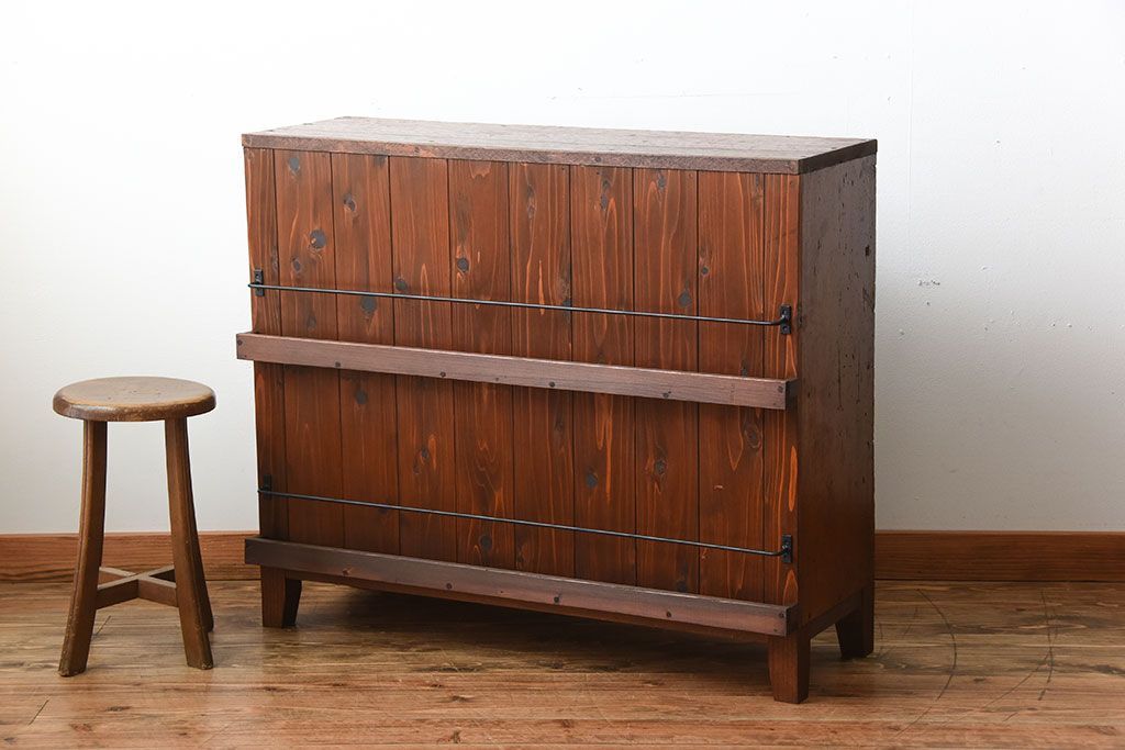 アンティーク家具　アンティーク　ブックラック付き!古い木製のマス目本棚(2)