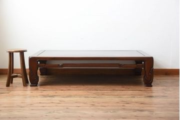 アンティーク　高級美品!彫刻が美しい唐木の大きな座卓