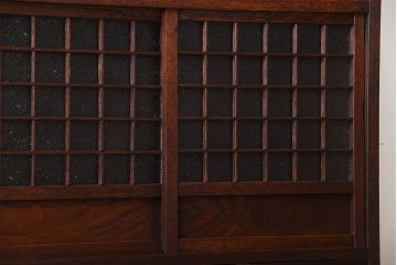 アンティーク家具　和製アンティーク　ダイヤガラス入り!古い木製の2段重ね収納棚