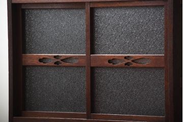 アンティーク家具　和製アンティーク　ダイヤガラス入り!古い木製の2段重ね収納棚