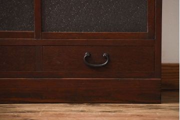 アンティーク家具　和製アンティーク　ダイヤガラス入り!古い木製の2段重ね収納棚