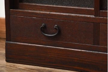 アンティーク家具　和製アンティーク　ダイヤガラス入り!古い木製の2段重ね収納棚