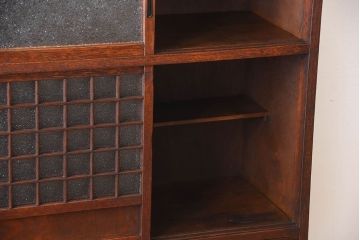 アンティーク家具　和製アンティーク　ダイヤガラス入り!古い木製の2段重ね収納棚