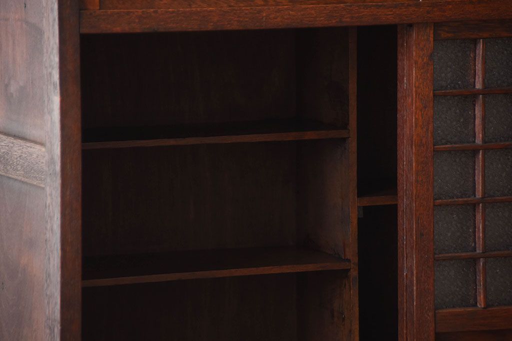 アンティーク家具　和製アンティーク　ダイヤガラス入り!古い木製の2段重ね収納棚