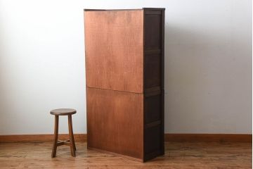 アンティーク家具　和製アンティーク　ダイヤガラス入り!古い木製の2段重ね収納棚