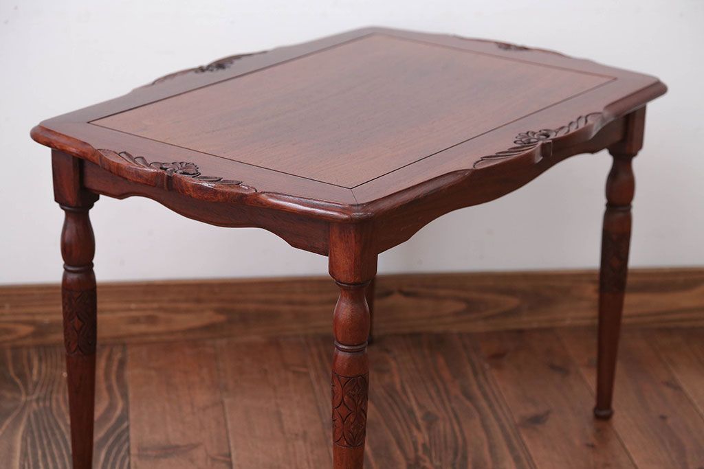 【アンティーク】① アジアン家具 木製 彫刻 木彫り サイドテーブル 古家具 重厚彫刻 木製花台 テーブル サイドテーブル 飾り台 仏具台