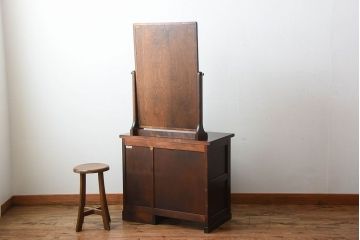 中古　北海道民芸家具　シンプルでおしゃれなドレッサー(スツール付き)