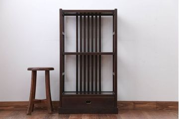 中古　引き出し付き!モダンなデザインの民芸家具風飾り棚