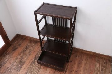 中古　引き出し付き!モダンなデザインの民芸家具風飾り棚