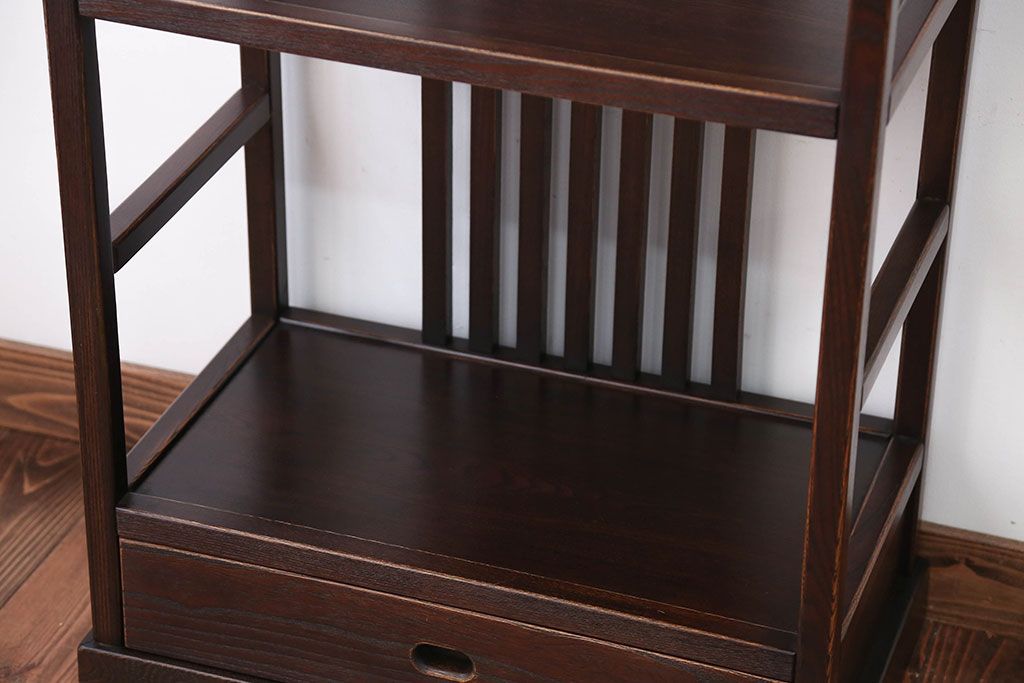 中古　引き出し付き!モダンなデザインの民芸家具風飾り棚