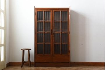 アンティーク家具　アンティーク　モールガラス入り!古い木製の引き出し2杯付き本箱