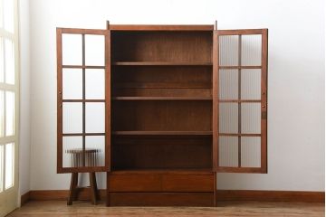 アンティーク家具　アンティーク　モールガラス入り!古い木製の引き出し2杯付き本箱