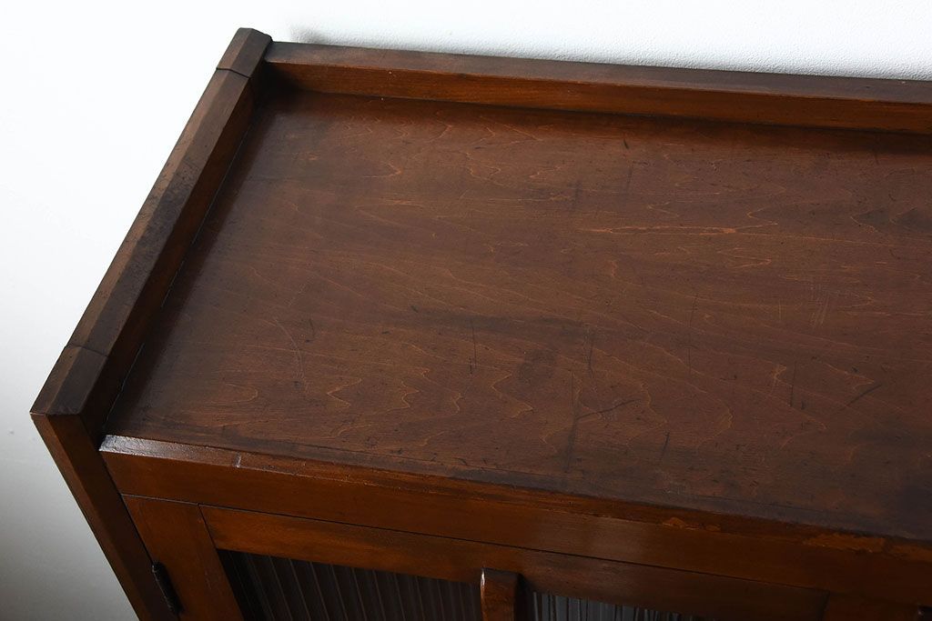 アンティーク家具　アンティーク　モールガラス入り!古い木製の引き出し2杯付き本箱