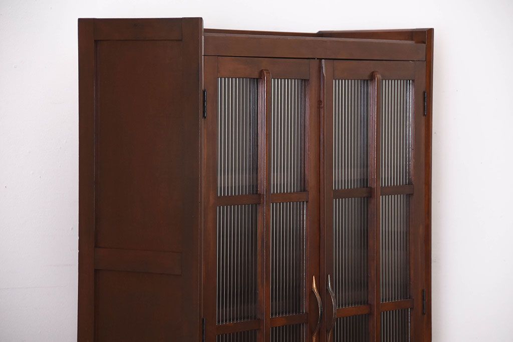 アンティーク家具　アンティーク　モールガラス入り!古い木製の引き出し2杯付き本箱