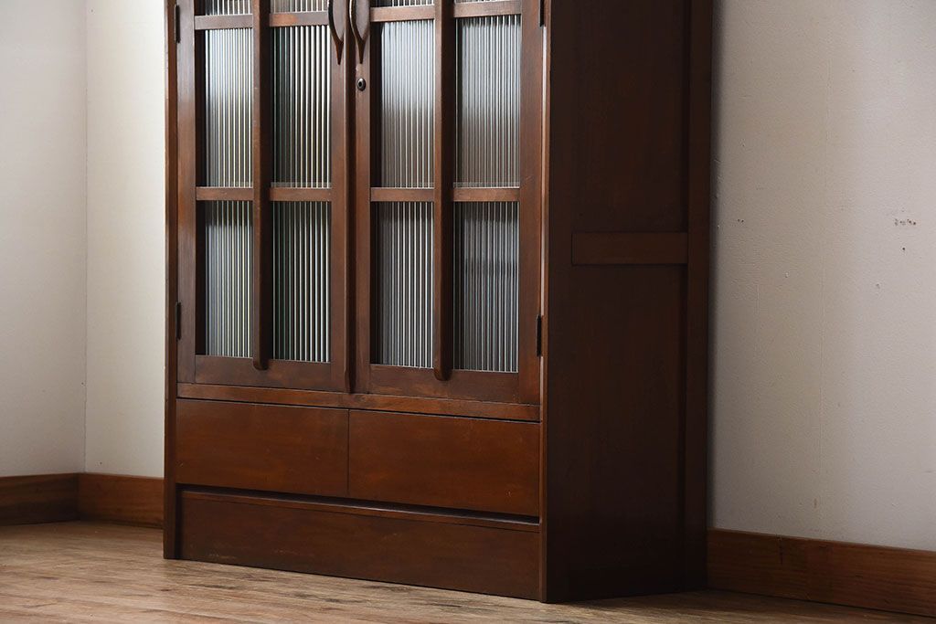 アンティーク家具　アンティーク　モールガラス入り!古い木製の引き出し2杯付き本箱