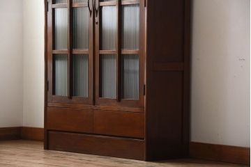 アンティーク家具　アンティーク　モールガラス入り!古い木製の引き出し2杯付き本箱