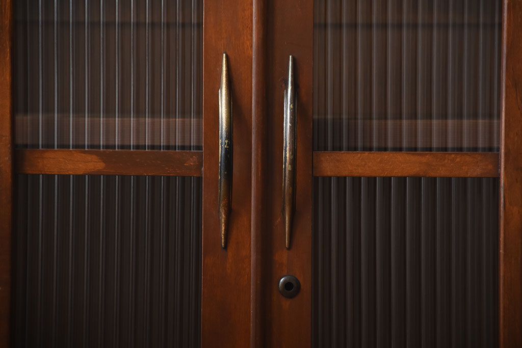 アンティーク家具　アンティーク　モールガラス入り!古い木製の引き出し2杯付き本箱