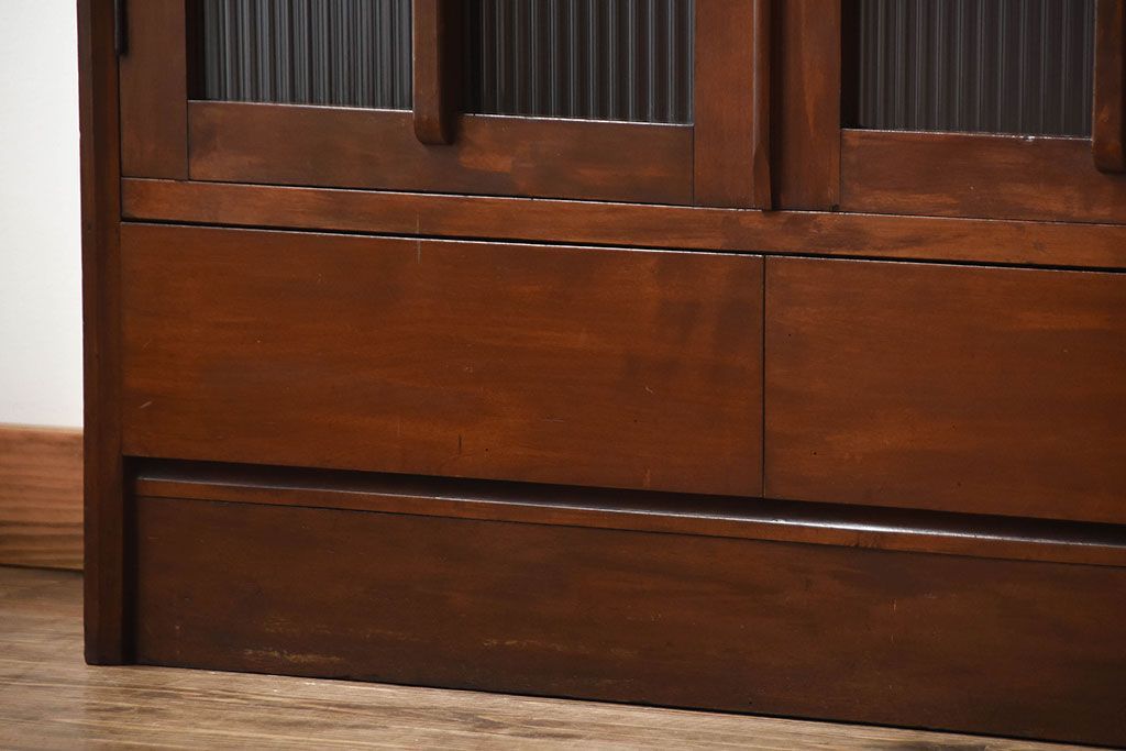 アンティーク家具　アンティーク　モールガラス入り!古い木製の引き出し2杯付き本箱