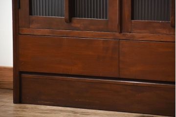 アンティーク家具　アンティーク　モールガラス入り!古い木製の引き出し2杯付き本箱