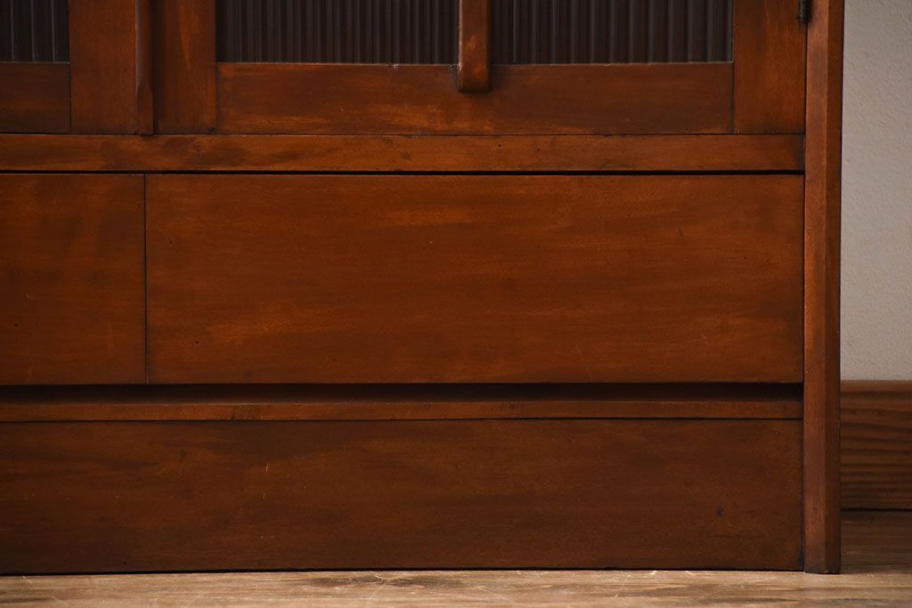 アンティーク家具　アンティーク　モールガラス入り!古い木製の引き出し2杯付き本箱