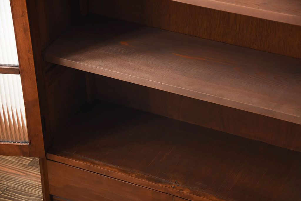 アンティーク家具　アンティーク　モールガラス入り!古い木製の引き出し2杯付き本箱