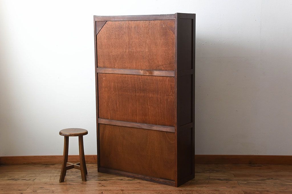 アンティーク家具　アンティーク　モールガラス入り!古い木製の引き出し2杯付き本箱