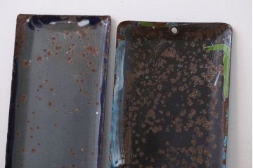 アンティーク雑貨　戦前・相馬青切石鹸とランラン香油のホーロー看板2枚セット
