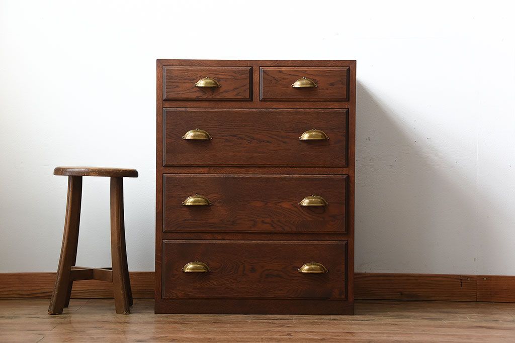 アンティーク家具　アンティーク　前面ナラ材!古い木製のチェスト