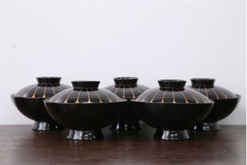 アンティーク雑貨　アンティーク　古い木製菊花椀5客(漆器)
