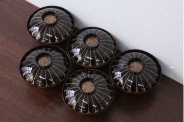 アンティーク雑貨　アンティーク　古い木製菊花椀5客(漆器)