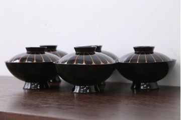 アンティーク雑貨　アンティーク　古い木製菊花椀5客(漆器)