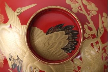 アンティーク雑貨　アンティーク　朱梅松鶴高蒔絵木製椀20客(漆器)