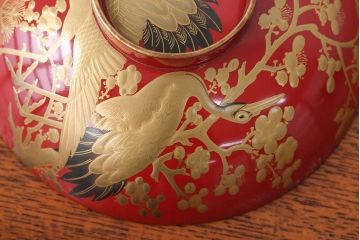 アンティーク雑貨　アンティーク　朱梅松鶴高蒔絵木製椀20客(漆器)