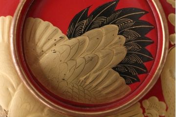 アンティーク雑貨　アンティーク　朱梅松鶴高蒔絵木製椀20客(漆器)