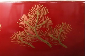 アンティーク雑貨　アンティーク　朱梅松鶴高蒔絵木製椀20客(漆器)
