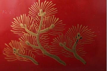アンティーク雑貨　アンティーク　朱梅松鶴高蒔絵木製椀20客(漆器)