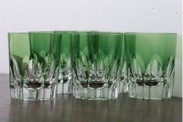 アンティーク雑貨　大正〜昭和初期・緑切子グラス6個(カットガラス)