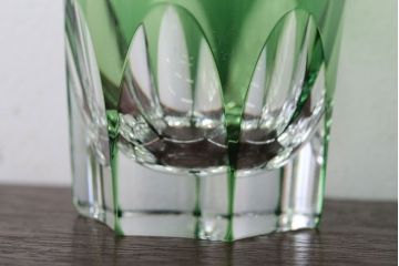 アンティーク雑貨　大正〜昭和初期・緑切子グラス6個(カットガラス)