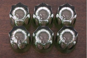 アンティーク雑貨　大正〜昭和初期・緑切子グラス6個(カットガラス)