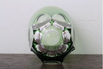 アンティーク雑貨　大正〜昭和初期・緑切子グラス6個(カットガラス)