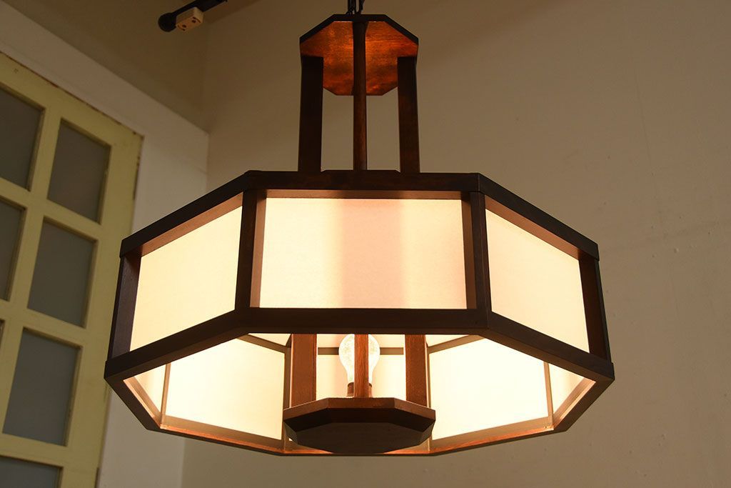 ビンテージ　民芸家具　六角天井照明 Yahoo!オークション - 松本民芸家具 六角 ペンダントランプ 和